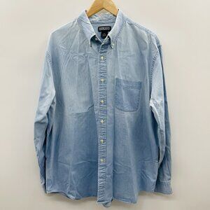 Lands End Mens Size XL 17-17.5 Regular Denim Chambray Button Down Dress Shirt